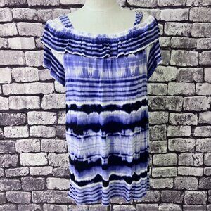 INC Purple, White & Black Cold Shoulder Top Size XL